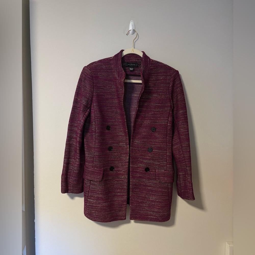 St. John Ombre Ribbed Tweed Mandarin Collar Jacket Sz 16